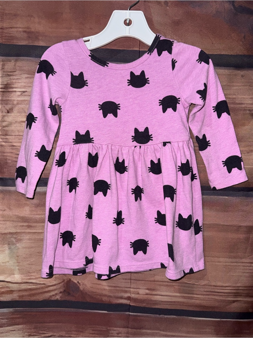 Cat & Jack Cat Print Purple Long-Sleeve' Dress 18m